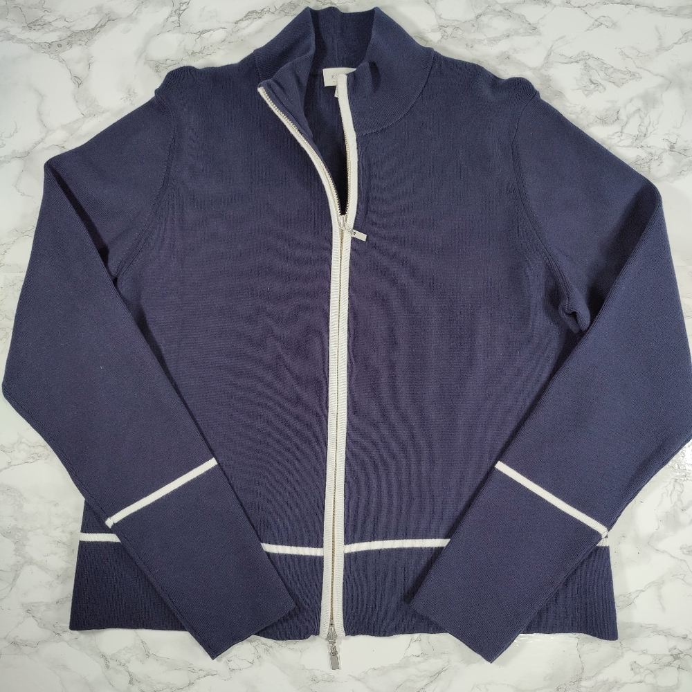 Kinross Cotton Navy Zip Up Mock Neck Cardigan Size XL